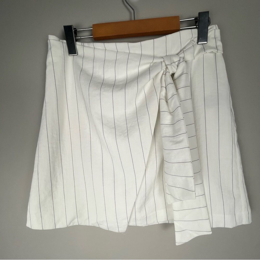 Faux wrap Pin striped mini skirt